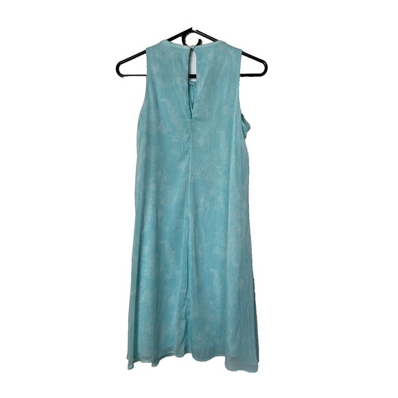 Chaps Mini Dress Aqua Turquoise Women's Size S-4 Chiffon Bow Tie Sleeveless - Picture 2 of 13